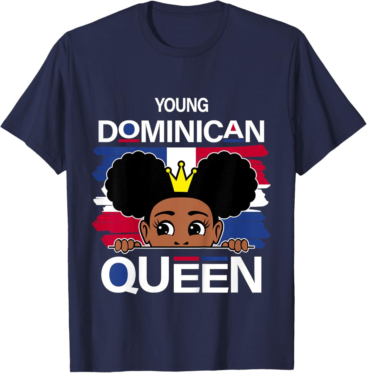 Kids Young Dominican Queen Dominican Flag Cute Dominicana Gir T-Shirt - T-Shirt | Navy