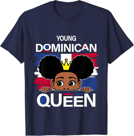 Kids Young Dominican Queen Dominican Flag Cute Dominicana Gir T-Shirt - T-Shirt | Navy