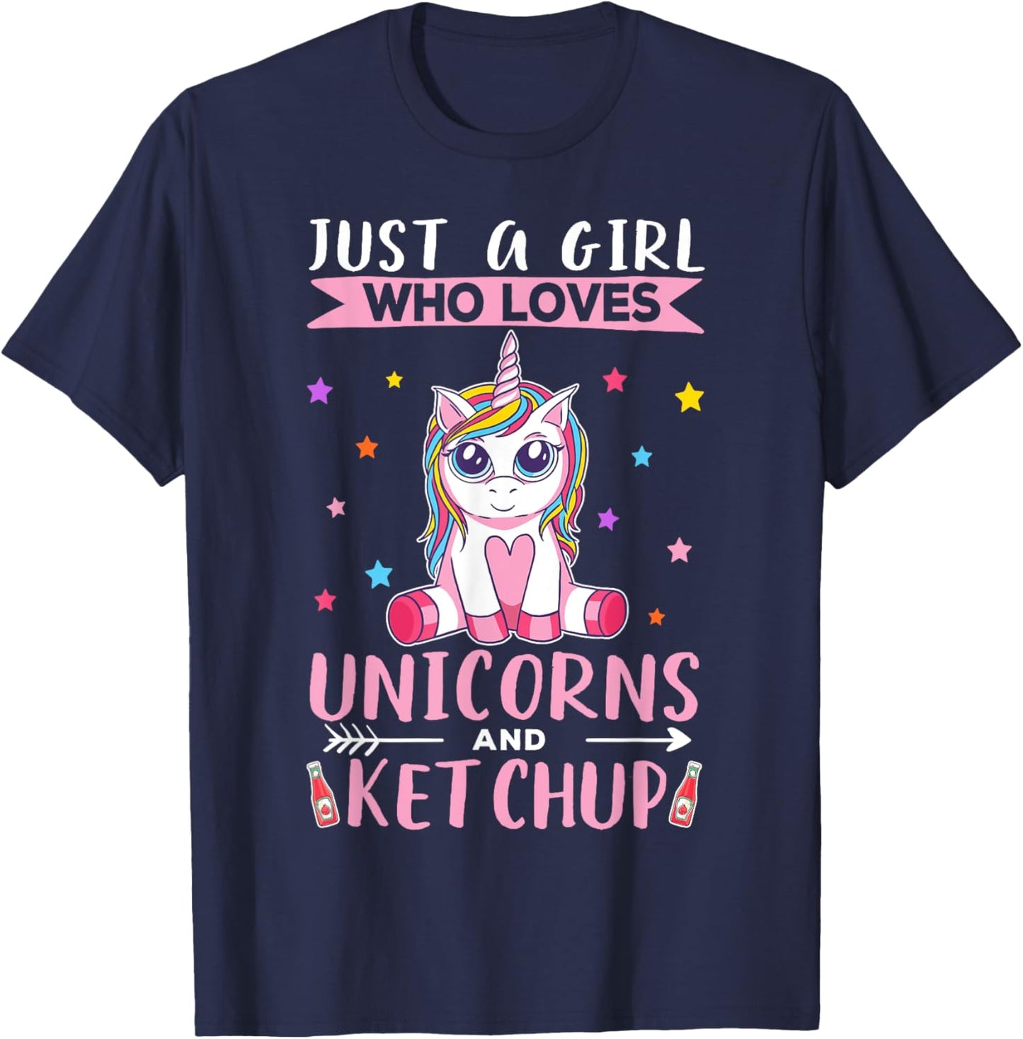 Just A Girl Who Loves Unicorns And Ketchup Unicorn T-Shirt - T-Shirt | Navy