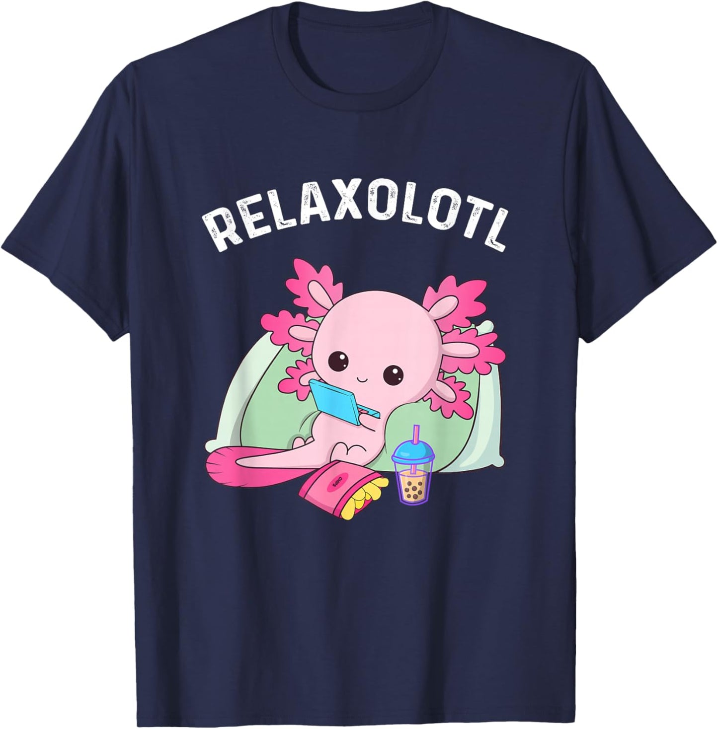 Cute Axolotl Lover Mexican Salamander Relaxolotl T-Shirt - T-Shirt | Navy