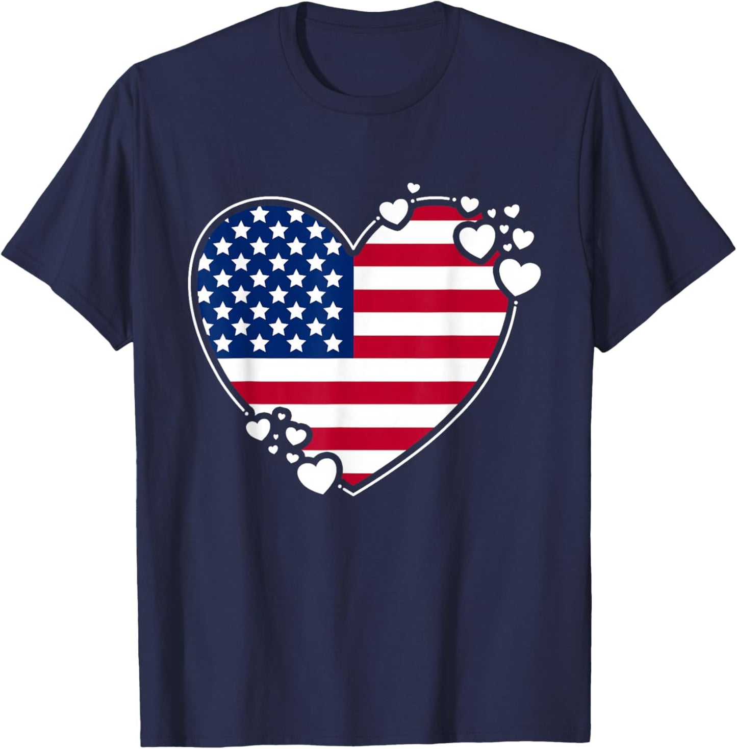 American Flag Heart 4th of July Heart USA Flag Heart T-Shirt - T-Shirt | Navy