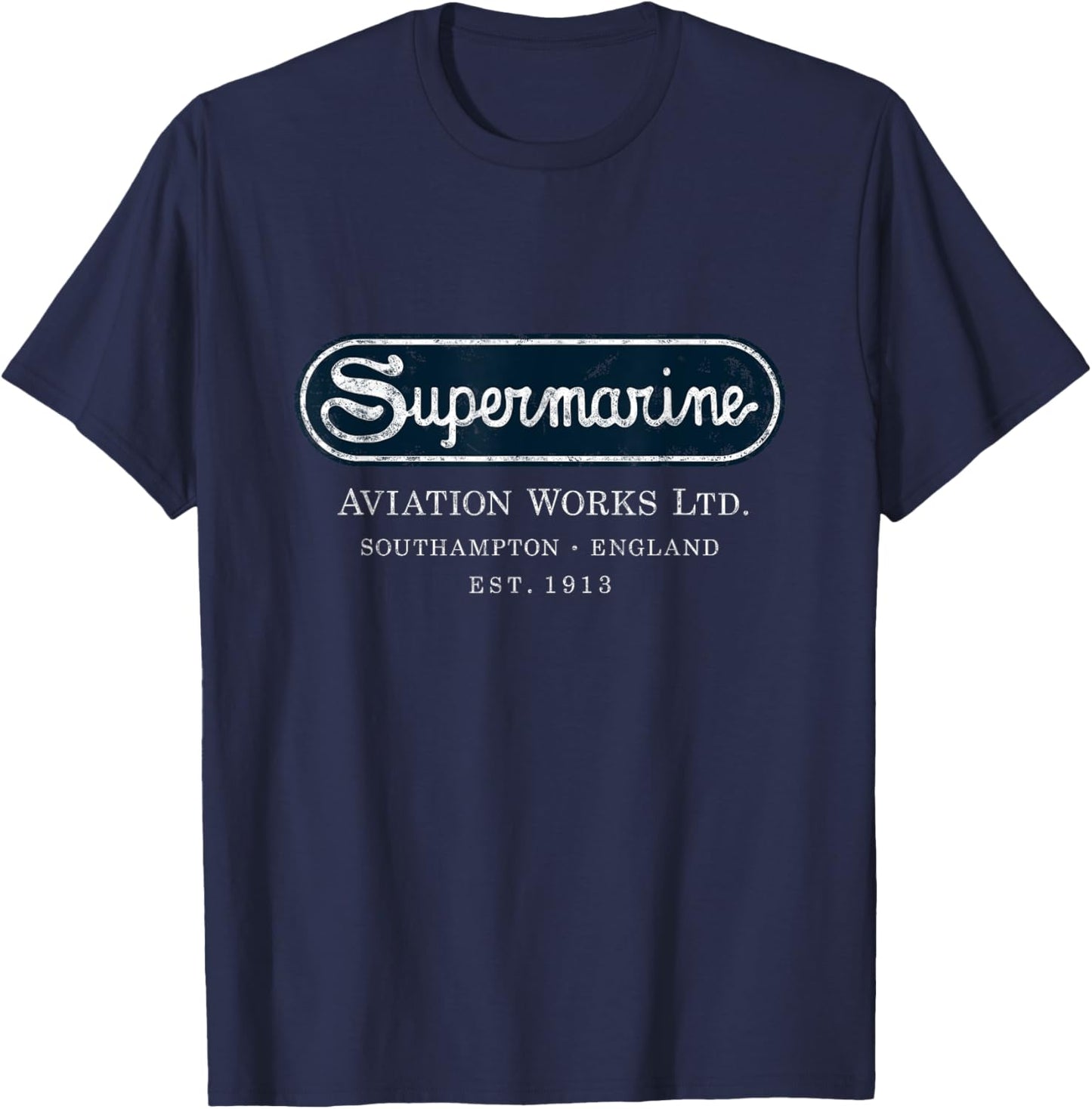 Supermarine Aviation Logo | Vintage Spitfire Fighter Plane T-Shirt - T-Shirt | Navy