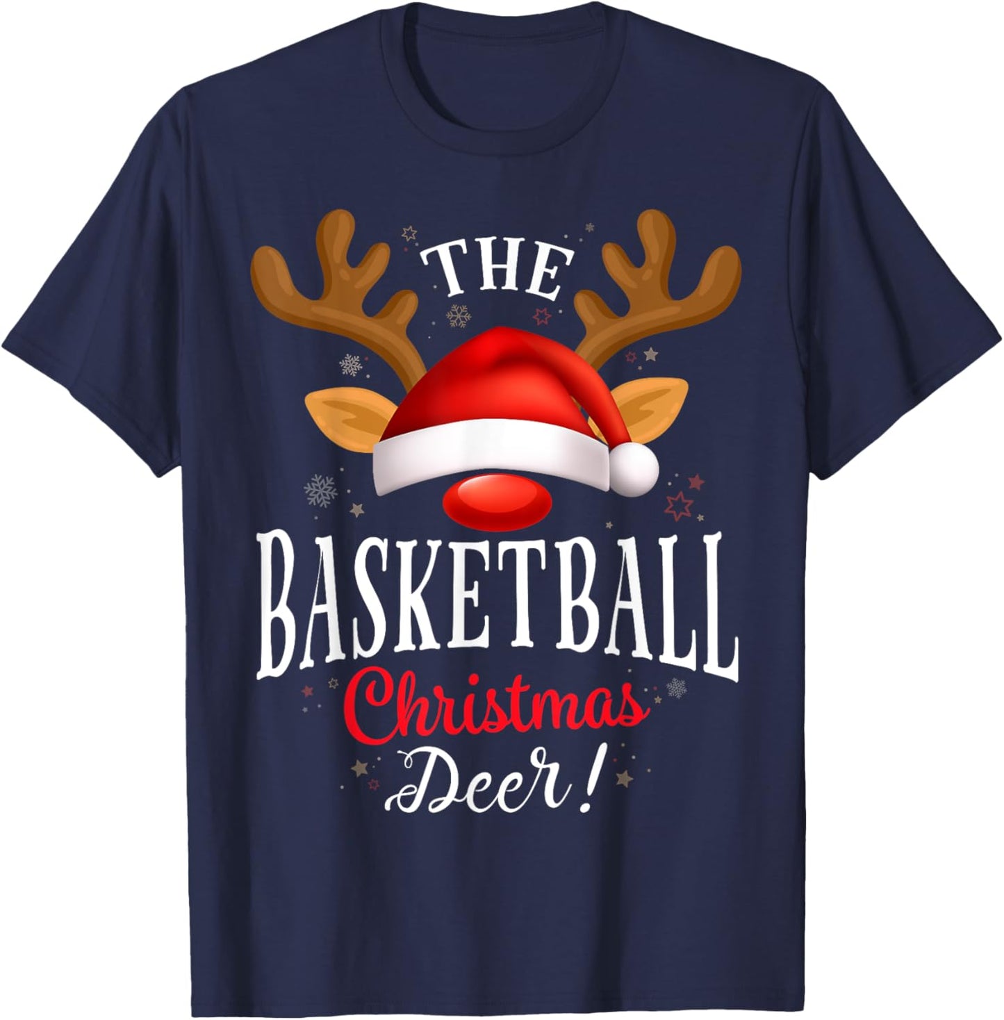 Basketball Christmas Deer PJS Xmas Family Matching T-Shirt - T-Shirt | Navy