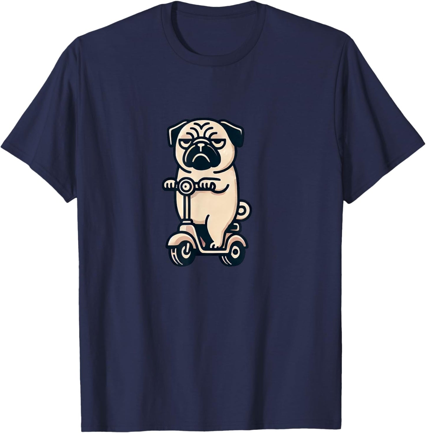 Lustiger gelangweilter Mops auf Roller T-Shirt - T-Shirt | Navy