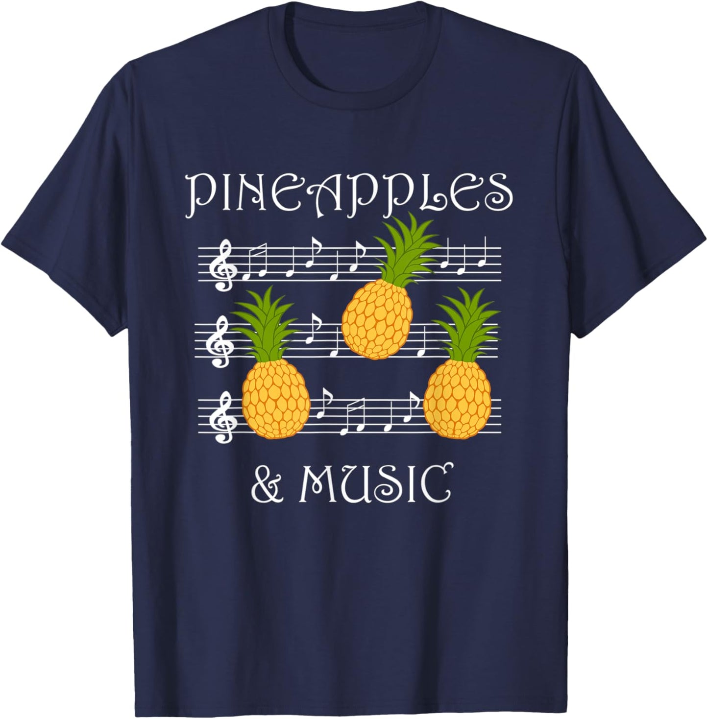 Pineapples and Music Clef Musician Teacher Fruits Women Kids T-Shirt - T-Shirt | Navy
