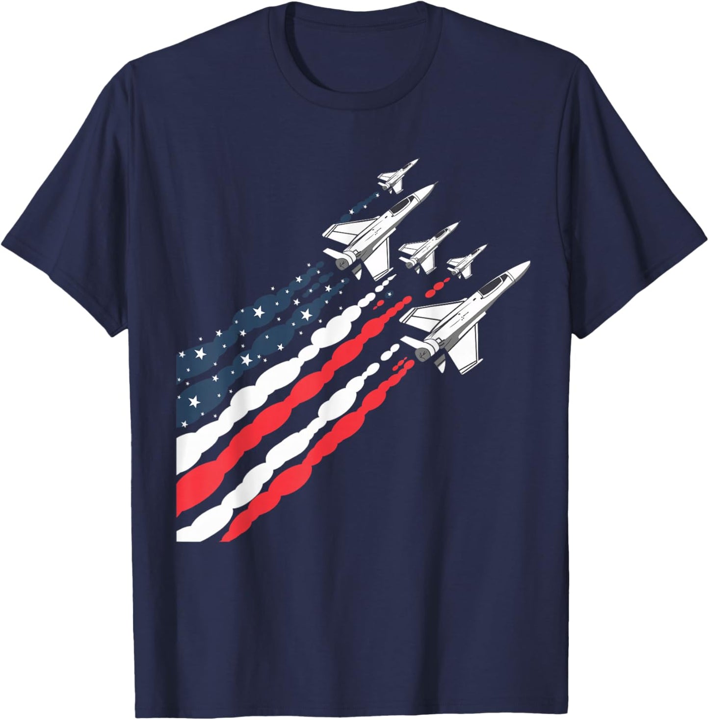 Patriotic Fighter Jet Airplane American Flag Vintage T-Shirt - T-Shirt | Navy