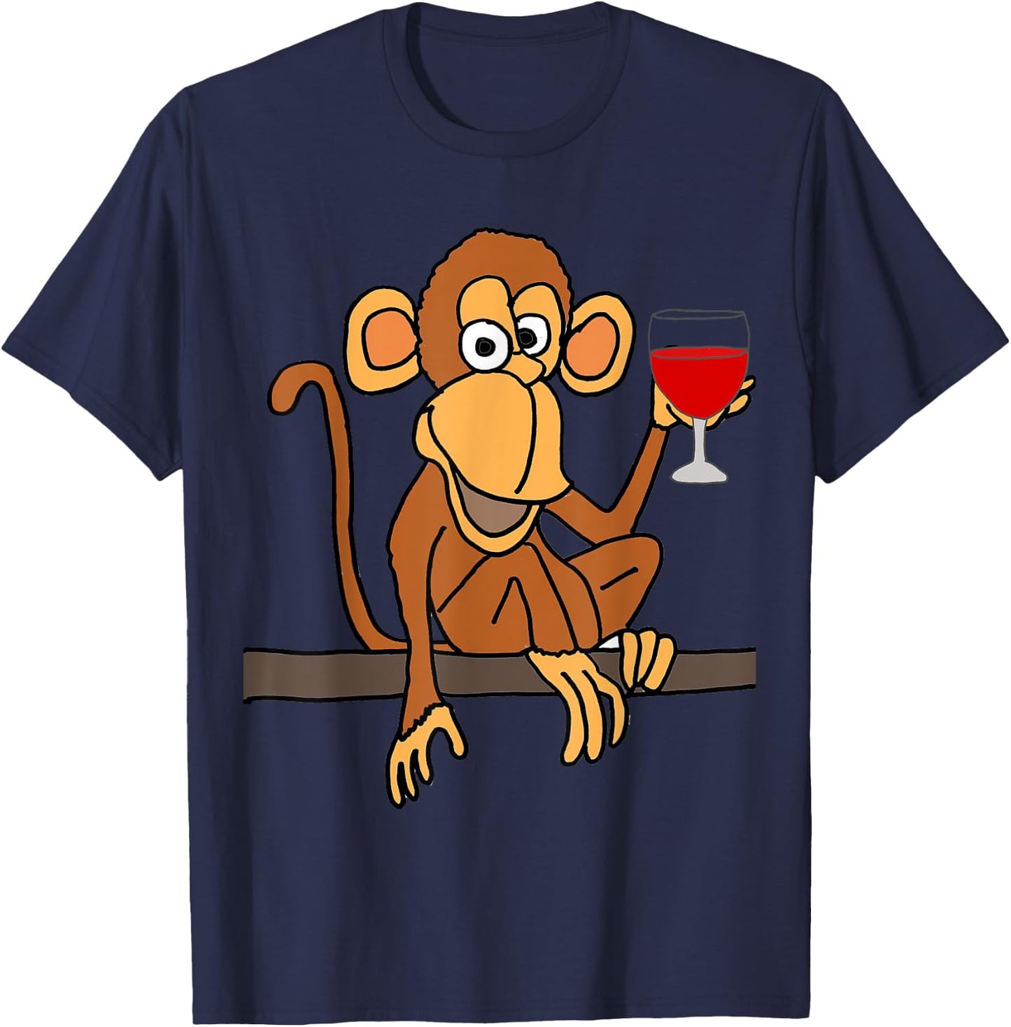 Smilealotteesa Funny Monkey Drinking Wine Cartoon T-Shirt - T-Shirt | Navy