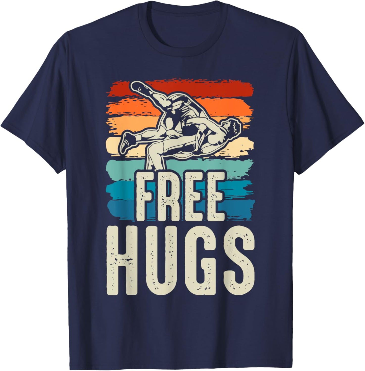 Vintage Wrestling Funny Free Hugs Wrestling T-Shirt - T-Shirt | Navy