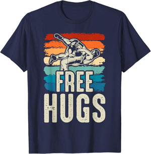 Vintage Wrestling Funny Free Hugs Wrestling T-Shirt - T-Shirt | Navy