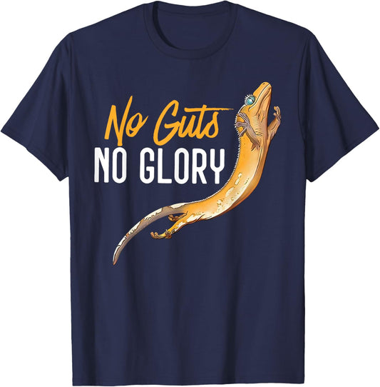Crested Gecko Jumping No Guts No Glory Gecko Dad Pet Lizard T-Shirt - T-Shirt | Navy