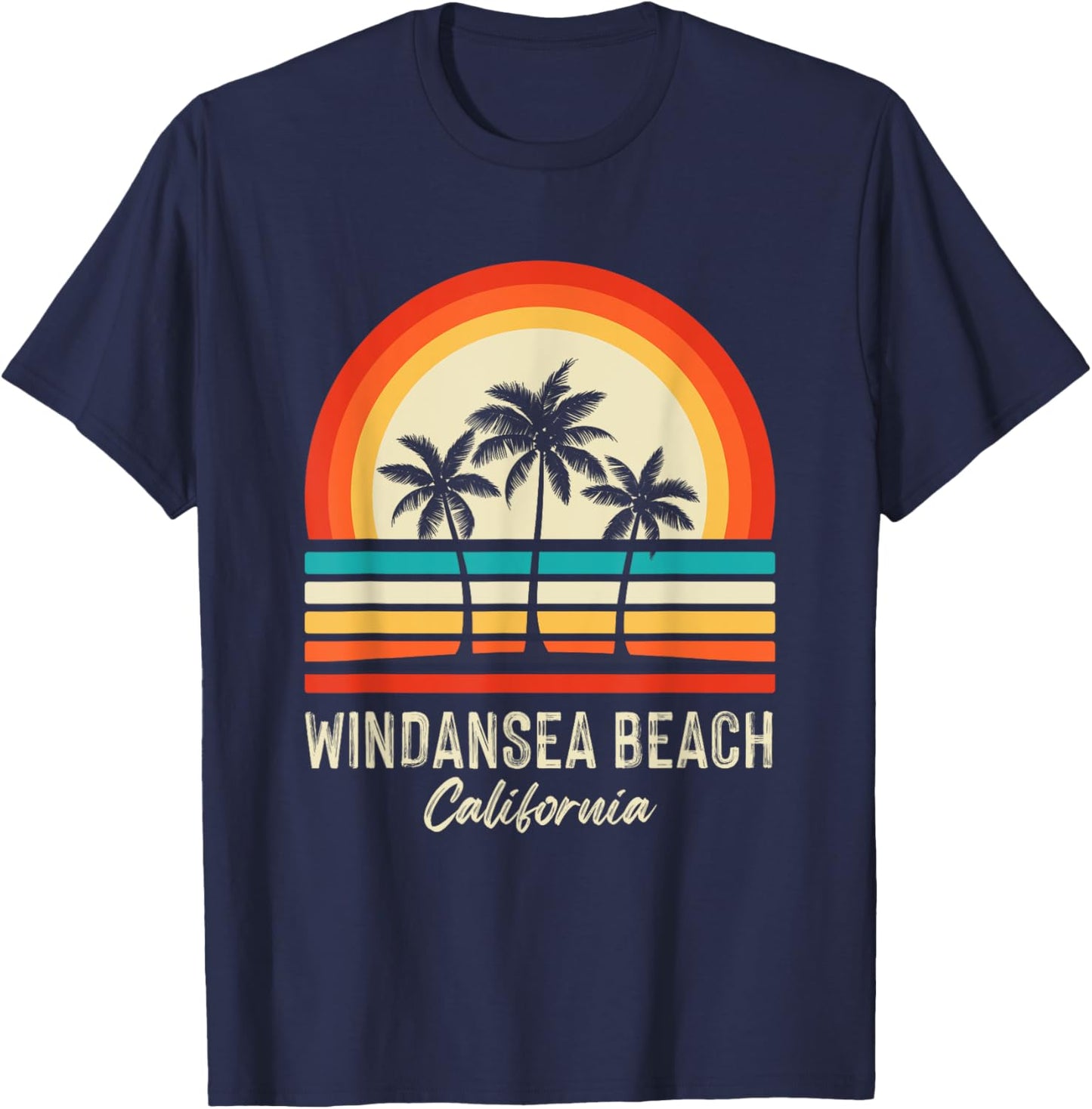 Sunrise Windansea Beach Palm trees California Summer Beaches T-Shirt - T-Shirt | Navy