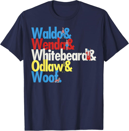 Where's Waldo Colorful Character Name Stack Graphic T-Shirt - T-Shirt | Navy