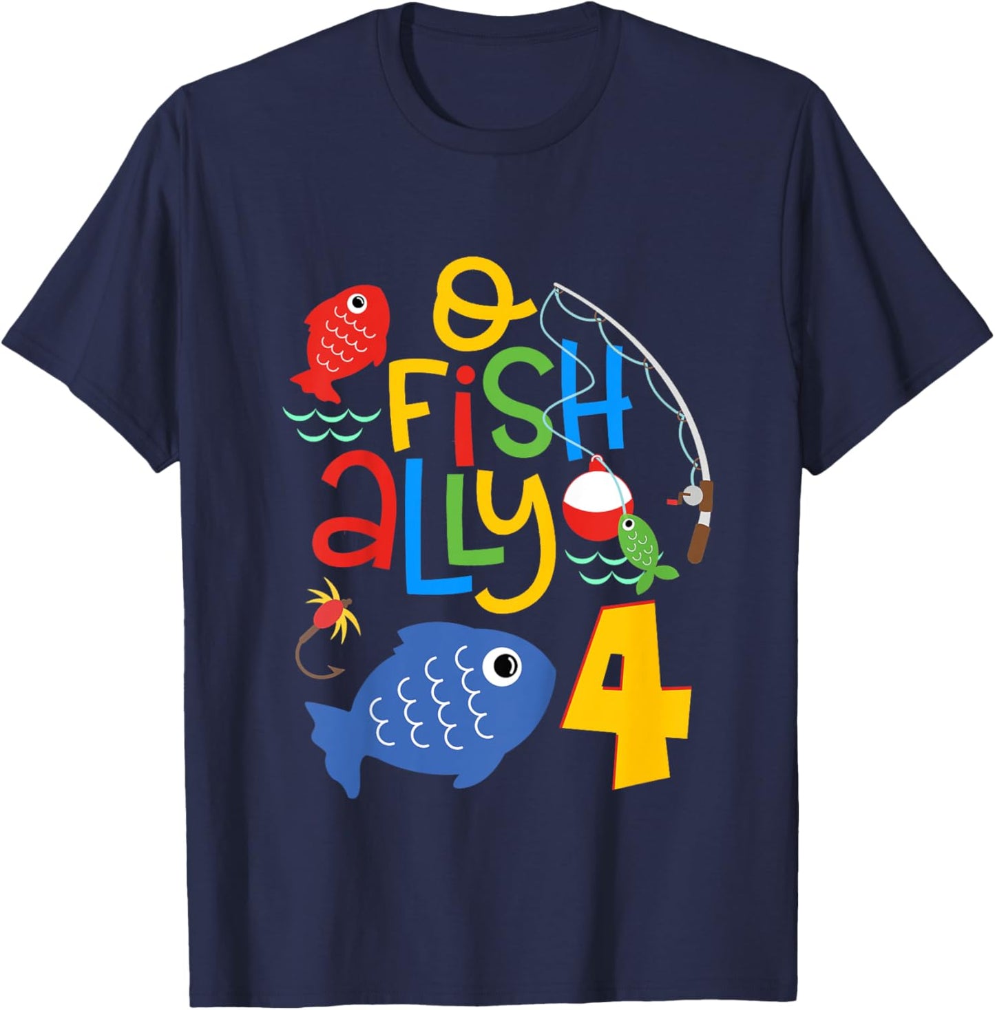 Kids O-Fish-Ally Four Birthday Decorations 4 Year Old 4th Bday T-Shirt - T-Shirt | Navy