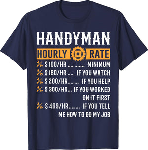 Funny Handyman Gifts ThNh Apparel Adult Black Short Sleeve Classic Fit Cotton Machine Wash Size S M L XL Imported T-Shirt - T-Shirt | Navy