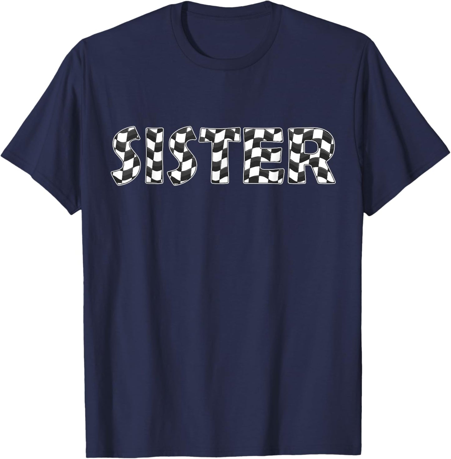 Checkered race car sister White Black Checkerboard kids Flag T-Shirt - T-Shirt | Navy
