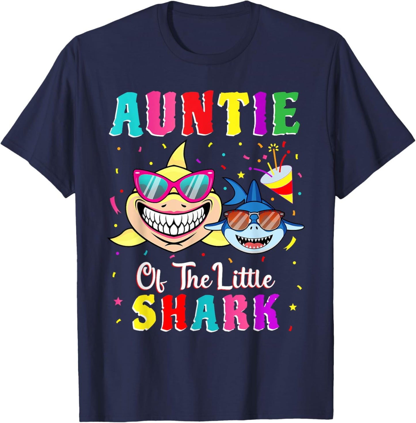 Auntie Of The Little Shark Aunt Nephew Shark Birthday Party T-Shirt - T-Shirt | Navy