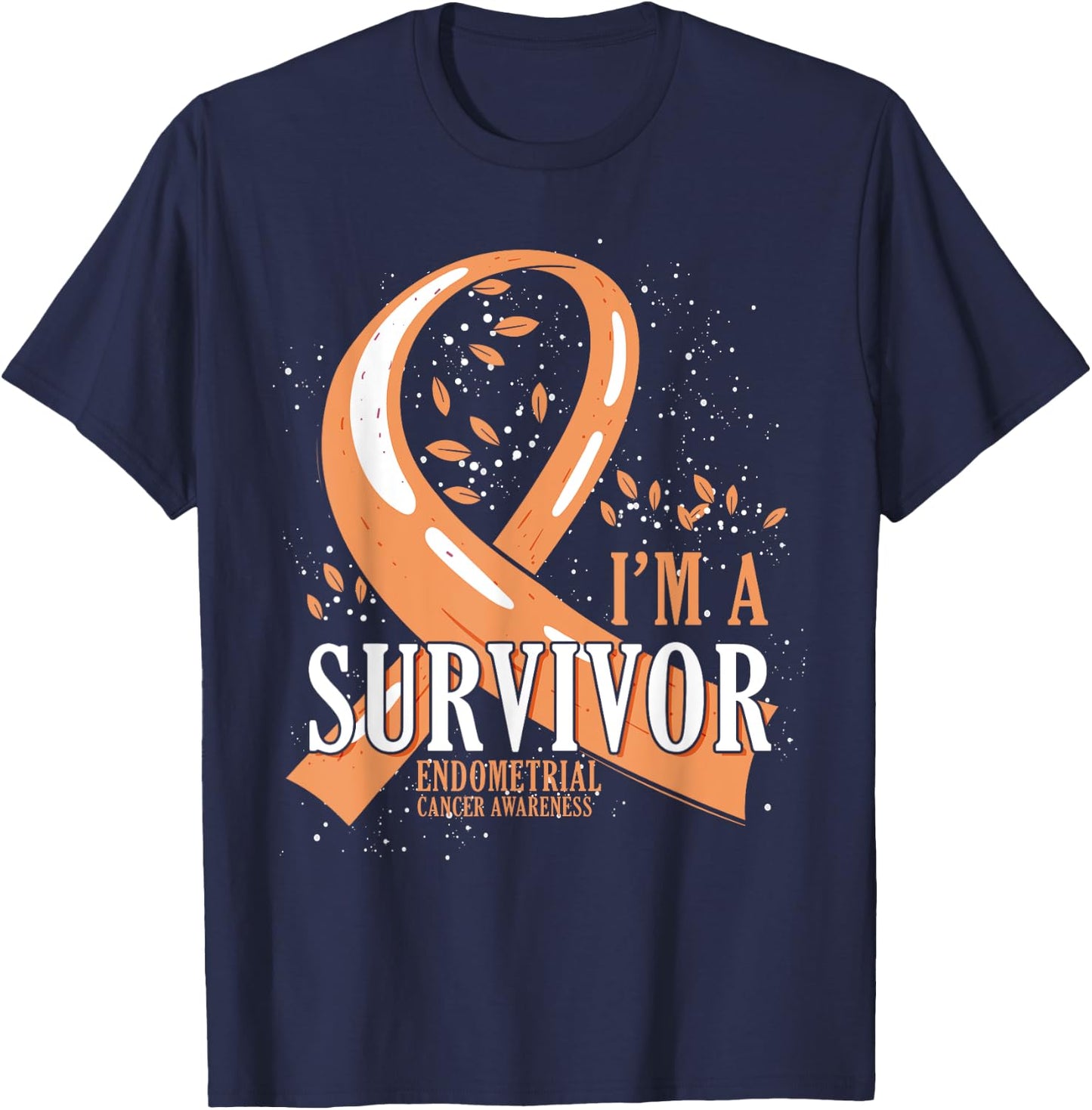 Cancer Survivor Peach Ribbon Endometrial Cancer Awareness T-Shirt - T-Shirt | Navy