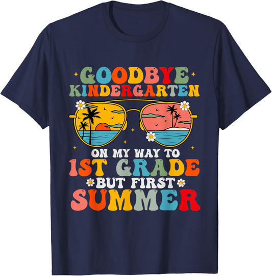 Goodbye Kindergarten Graduation To 1st Grade Hello Summer Women Kids T-Shirt - T-Shirt | Navy
