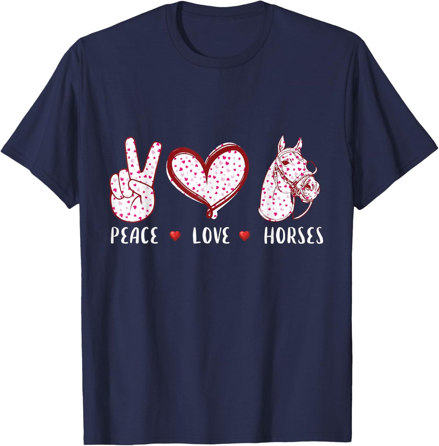 peace love horses women gifts Horseback Riding Horse T-Shirt - T-Shirt | Navy