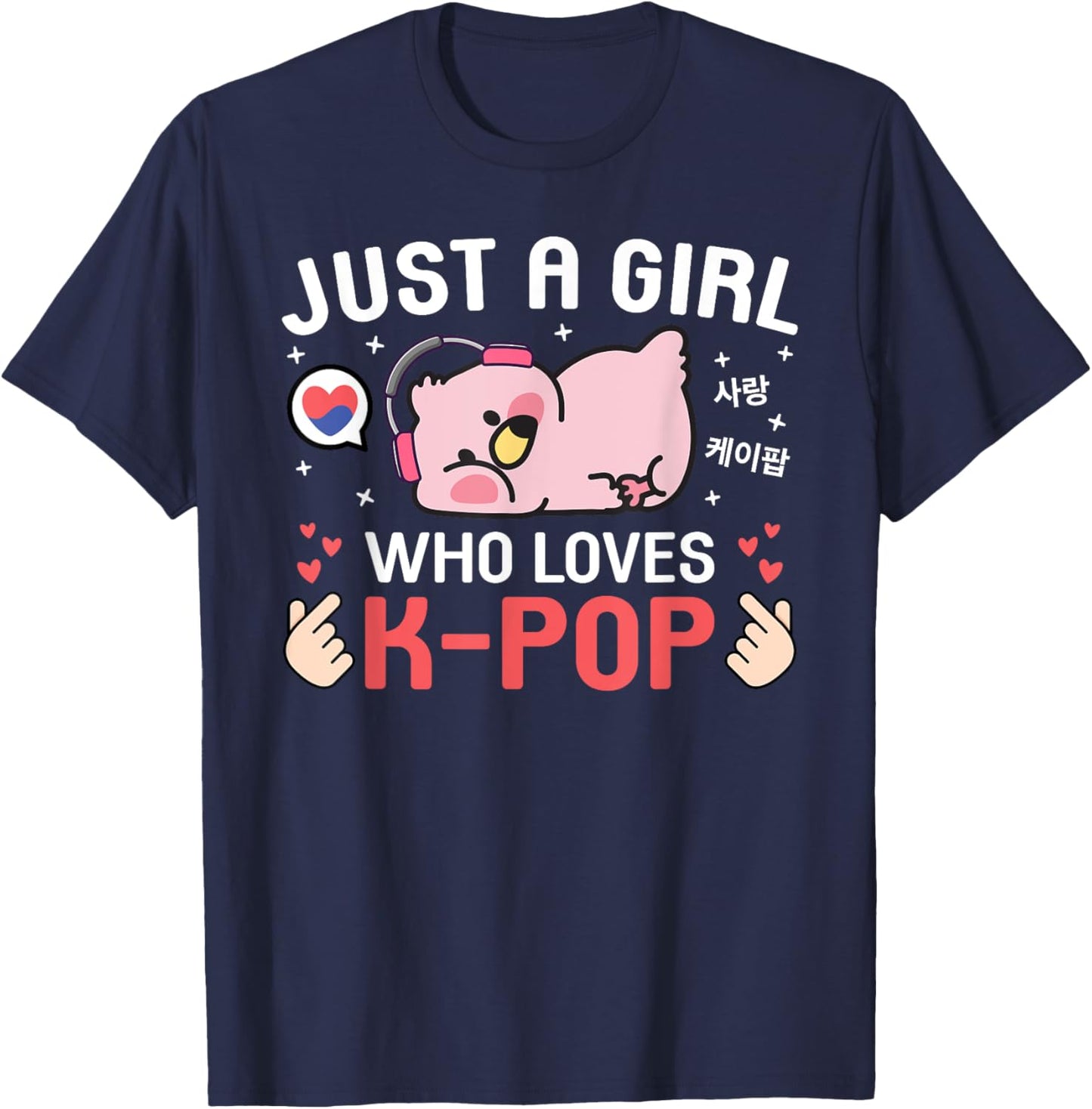 Cute Kawaii Flamingo Korean Music Just A Girl Who Love K-Pop T-Shirt - T-Shirt | Navy