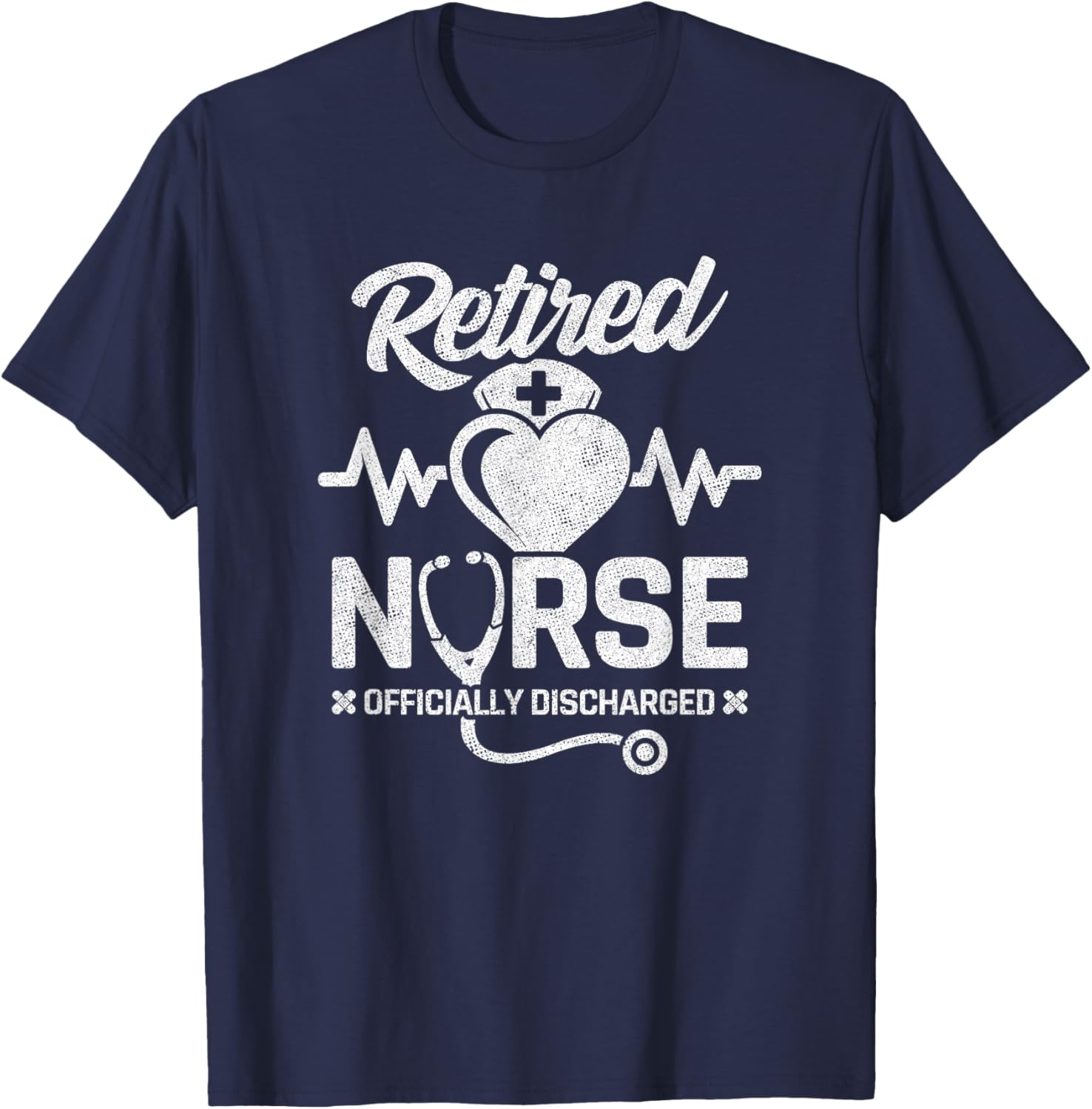 Nurse Retirement - Officially Discharged - Retired Nurse T-Shirt - T-Shirt | Navy