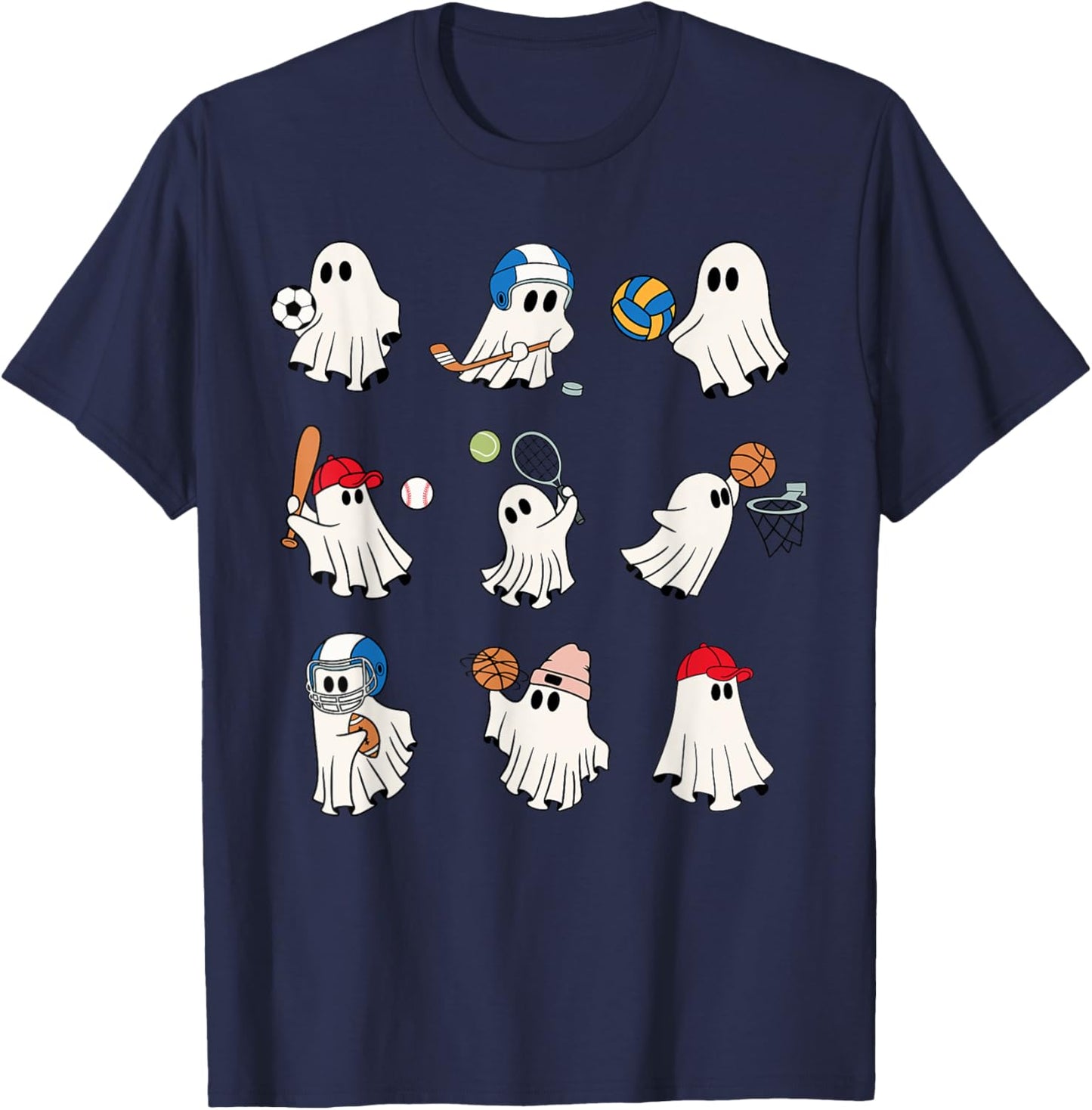 Ghost Playing Soccer Football Baseball Basketball Kid Sports T-Shirt - T-Shirt | Navy