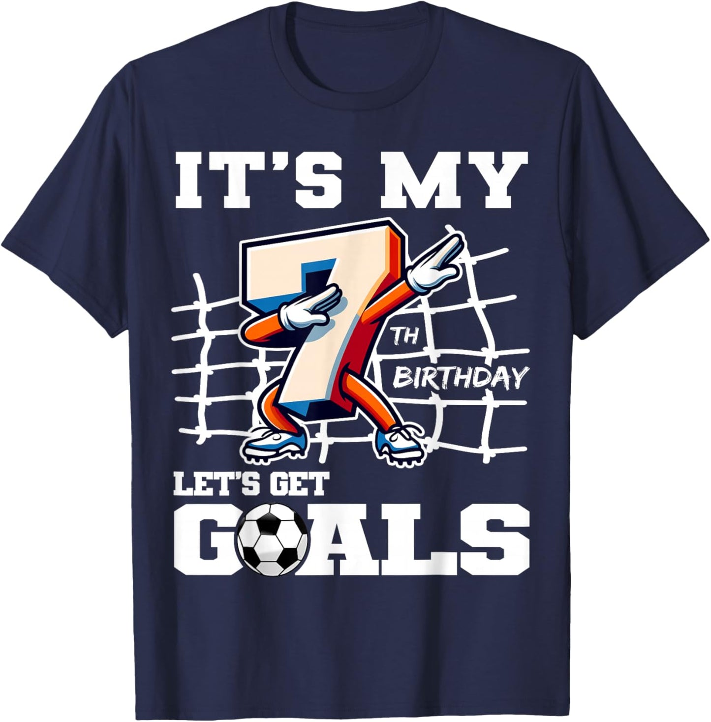 It's My 7th Birthday Dabbing Soccer Football B-Day Party T-Shirt - T-Shirt | Navy