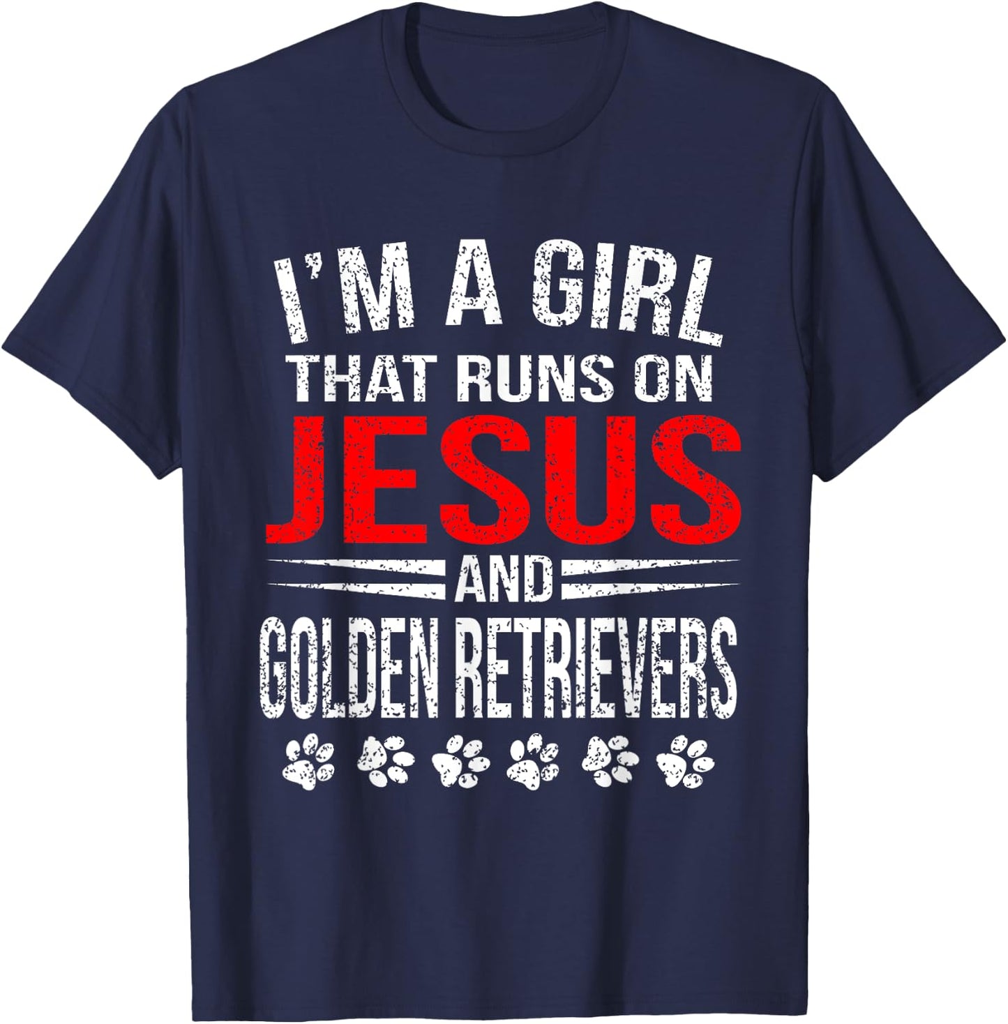 Jesus & Golden Retrievers Girl That Runs On Dog T-Shirt - T-Shirt | Navy