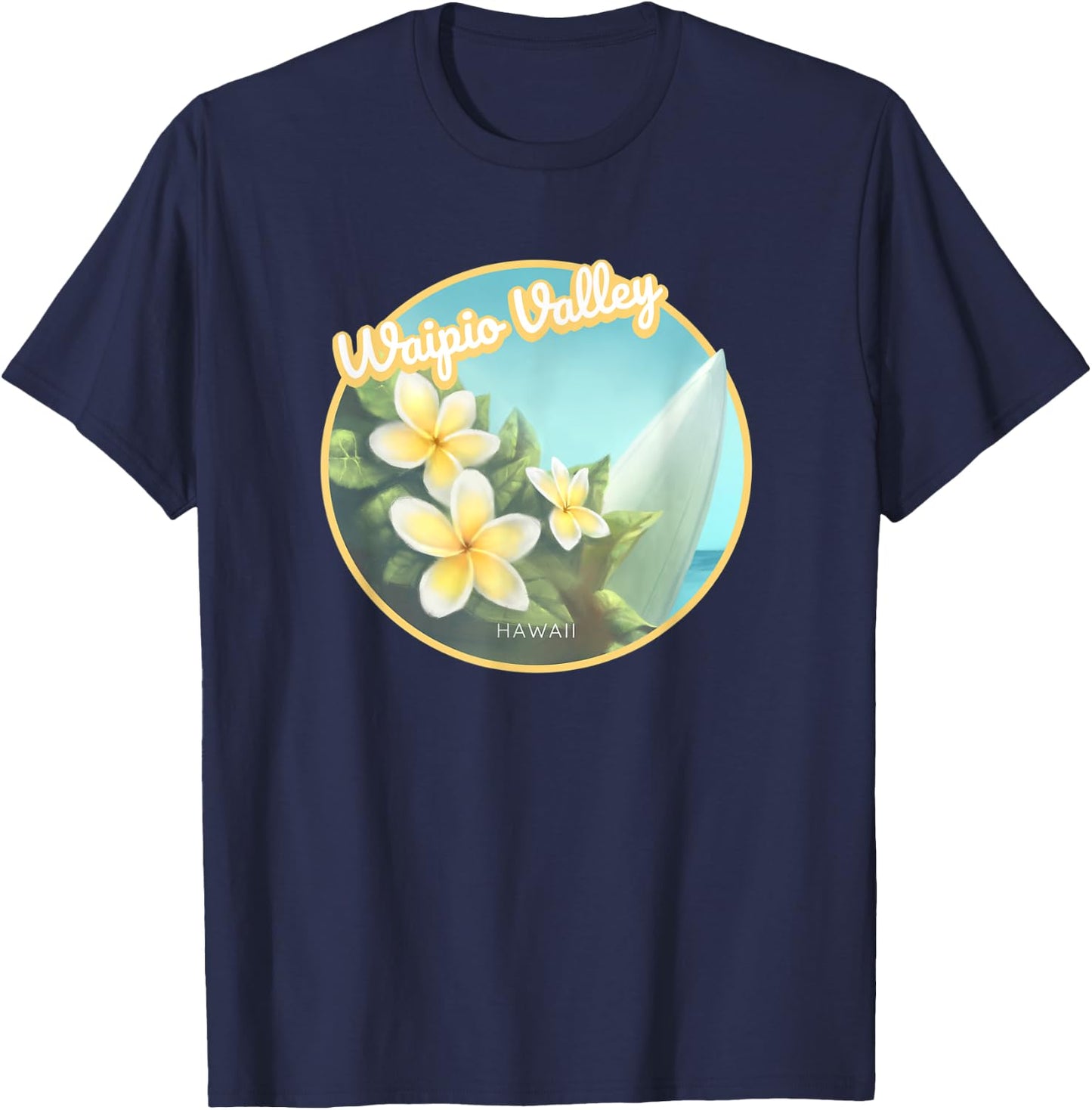 Waipio Valley Hawaii Flower Surfing T-Shirt - T-Shirt | Navy
