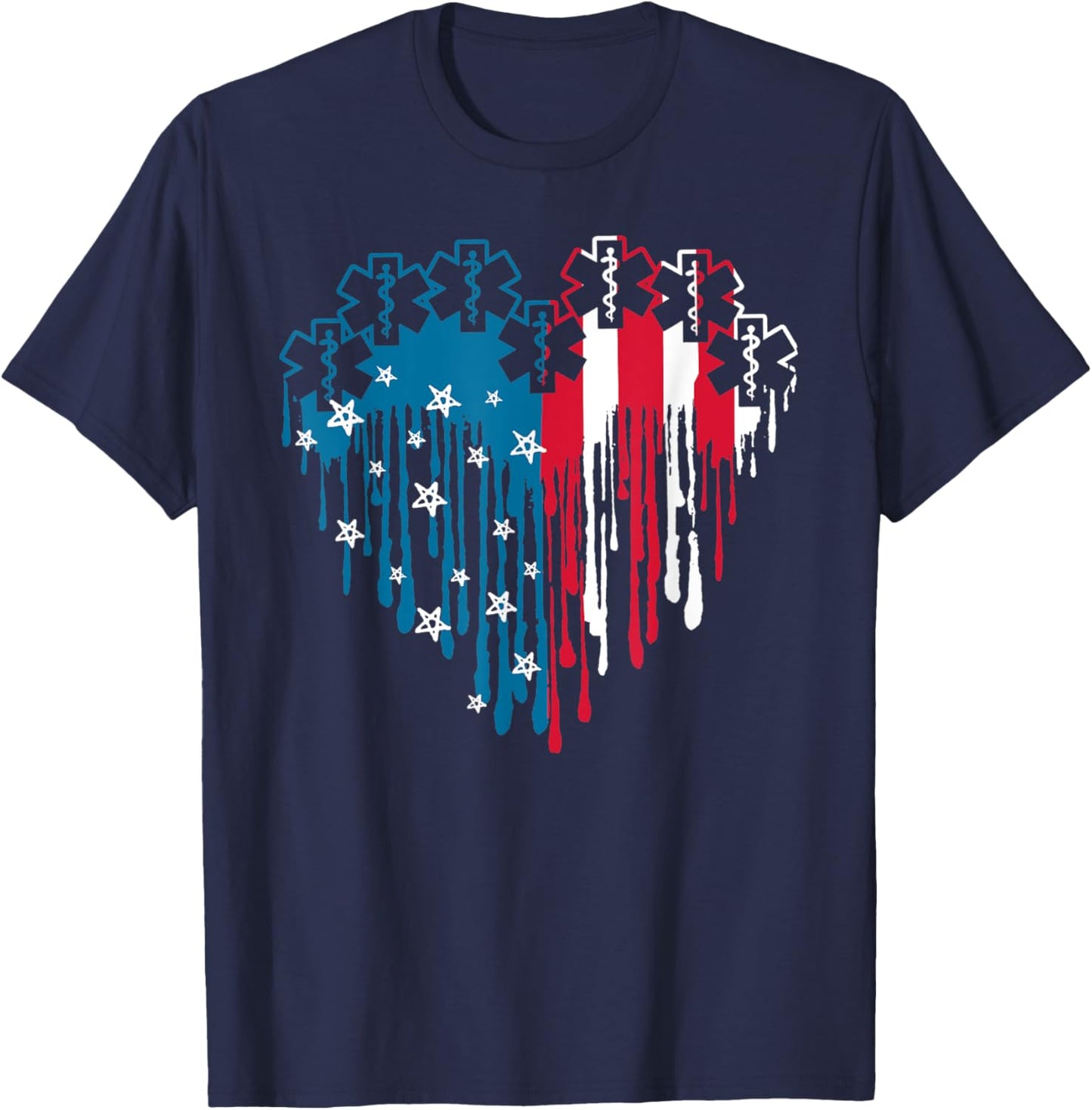 Funny Nurse Heart 4th Of July Nursing Lover American Flag T-Shirt - T-Shirt | Navy