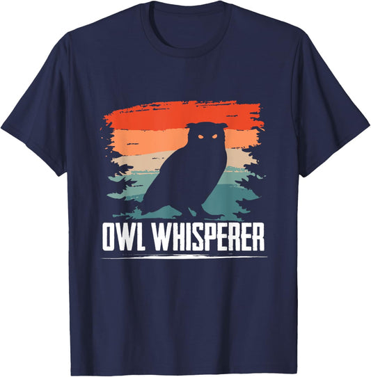 Owl Whisperer Retro Ornithologist Silhouette T-Shirt - T-Shirt | Navy