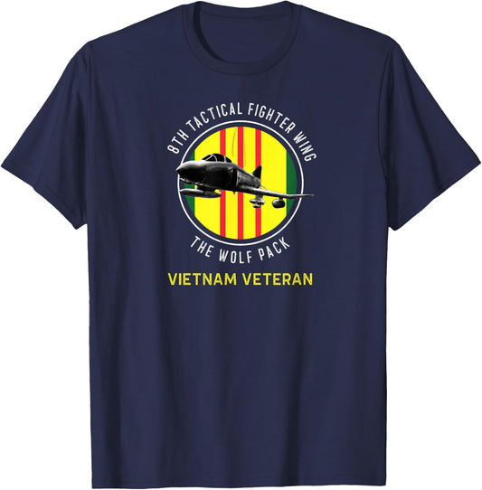 8th TAC Fighter Wing "Wolf Pack" Vietnam Veteran F-4 T-Shirt - T-Shirt | Navy