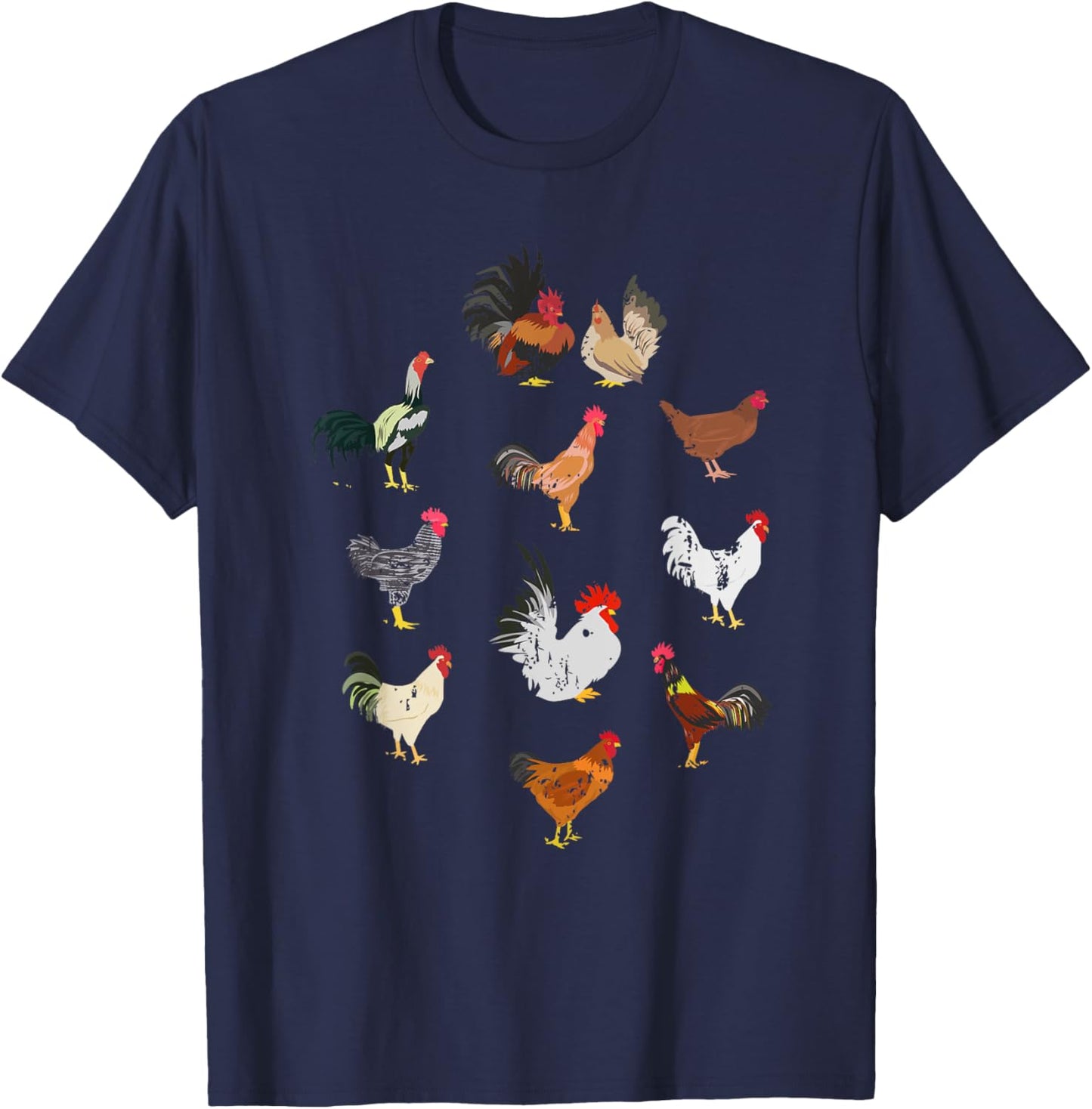 Vintage Chicken Breeds Farm Animals Day Support Farmer T-Shirt - T-Shirt | Navy