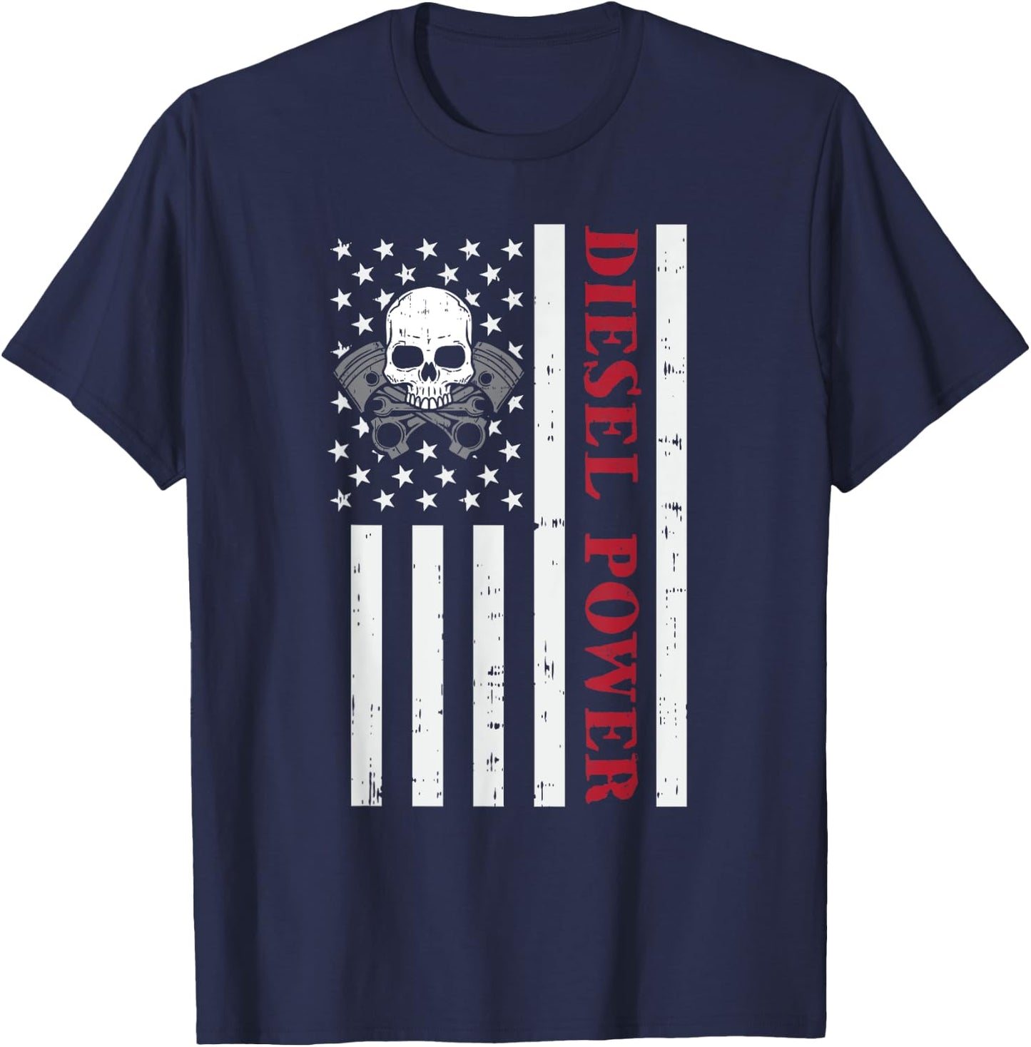 Funny Diesel Mechanic Motorcycle American Diesel Power Flag T-Shirt - T-Shirt | Navy