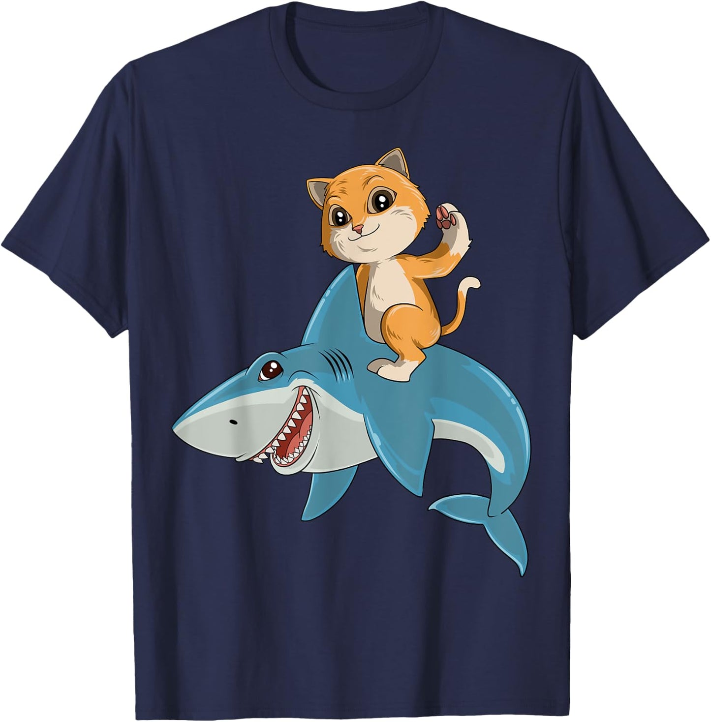 Cat Riding Shark Cat Lovers Shark Lovers Women Kids T-Shirt - T-Shirt | Navy
