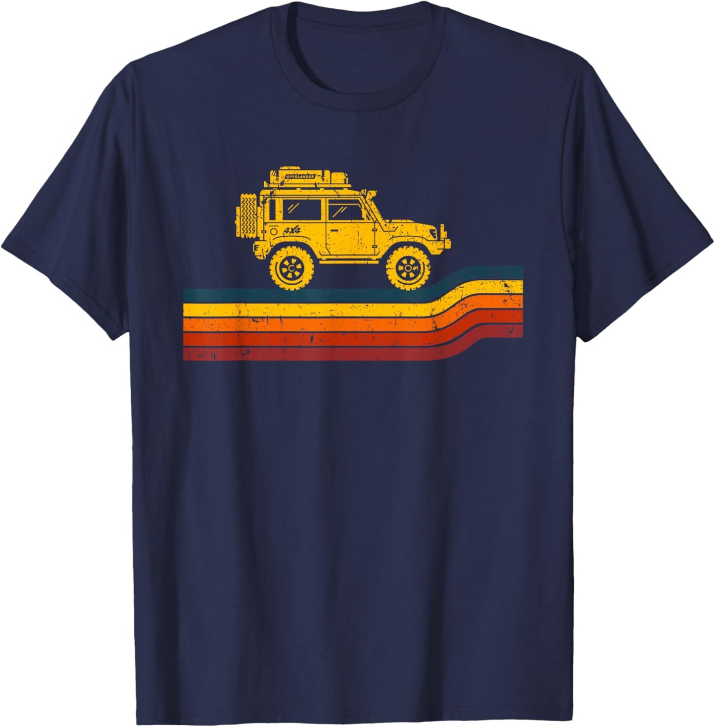 Overland Atlas Retro Rover Tracks 4x4 Offload Camping T-Shirt - T-Shirt | Navy