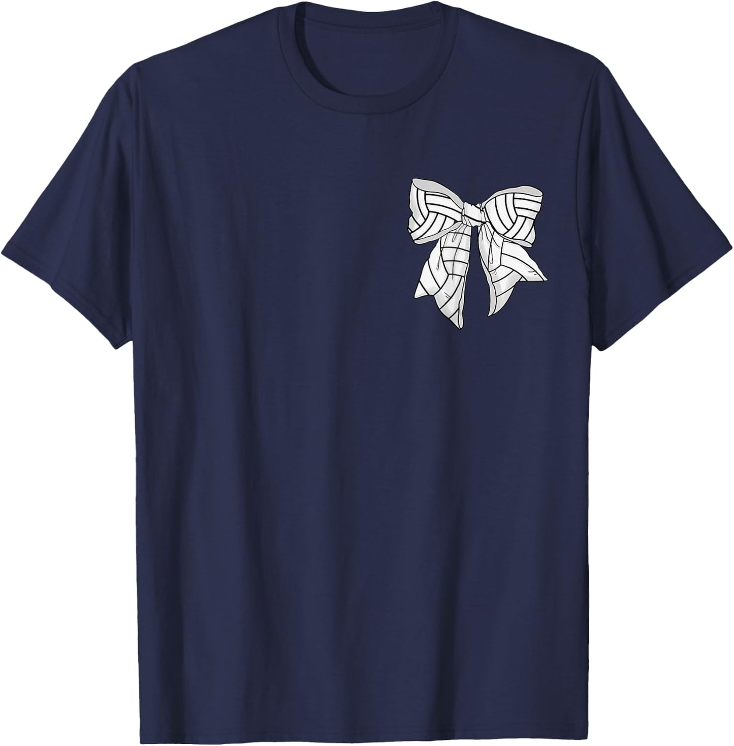 Volleyball Bow Game Day Coquette Women Front and Back Print T-Shirt - T-Shirt | Navy