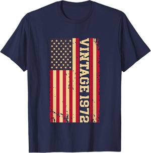 1972 Vintage 53rd Birthday 53 Years Old American USA Flag T-Shirt - T-Shirt | Navy
