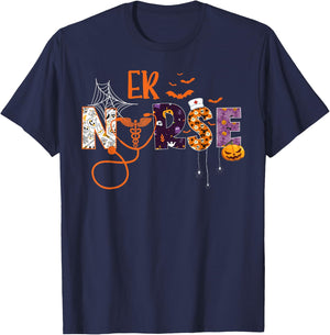 Emergency Nurse ER Nurse Halloween Spooky Season Nursing T-Shirt - T-Shirt | Navy