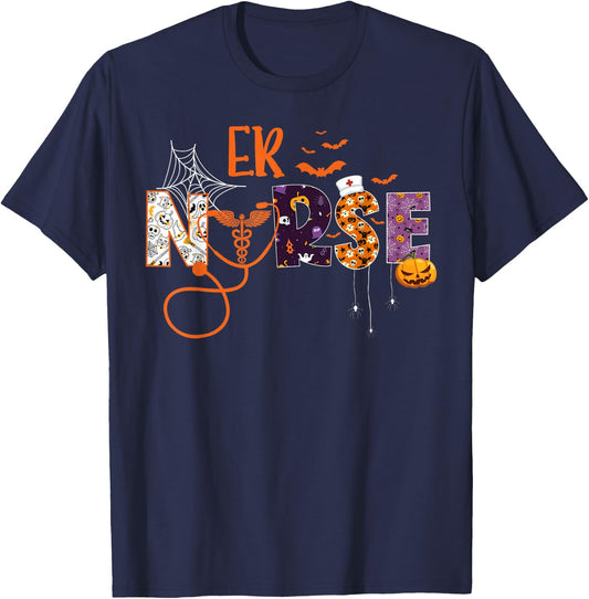 Emergency Nurse ER Nurse Halloween Spooky Season Nursing T-Shirt - T-Shirt | Navy