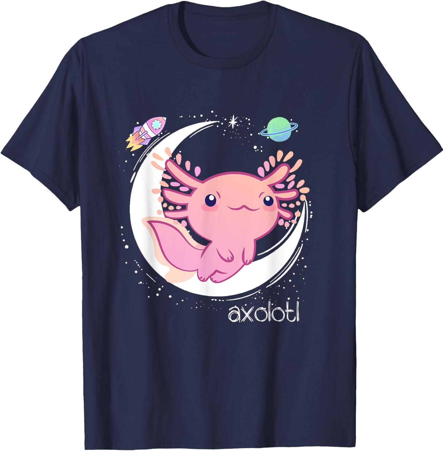 Space Axolotl Kawaii Shirt | Pastel Goth | Japan Anime Comic T-Shirt - T-Shirt | Navy