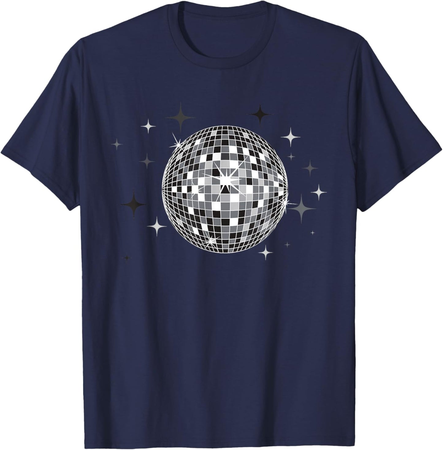 Black and White Disco Ball Club Retro T-Shirt - T-Shirt | Navy