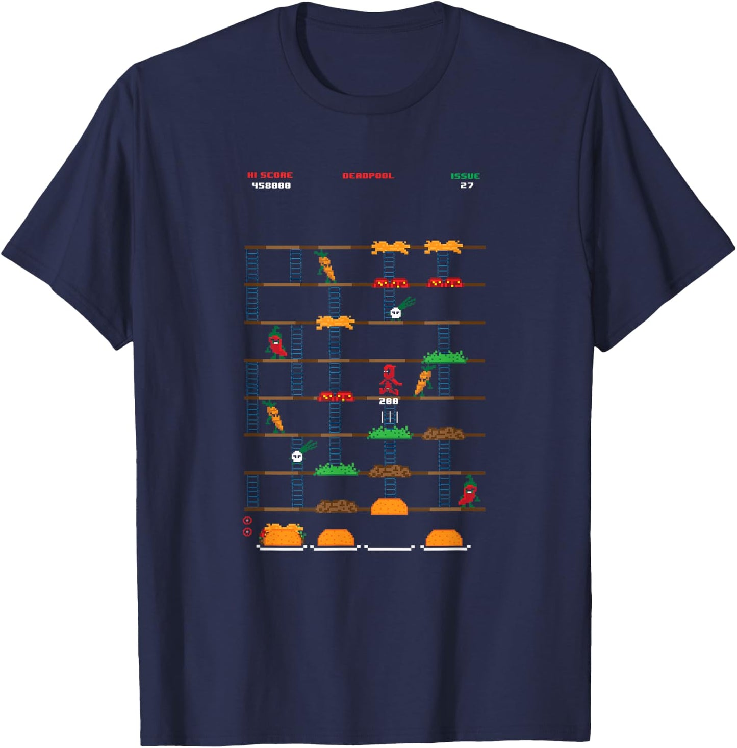 Marvel Retro Gaming Deadpool Burger Time T-Shirt - T-Shirt | Navy