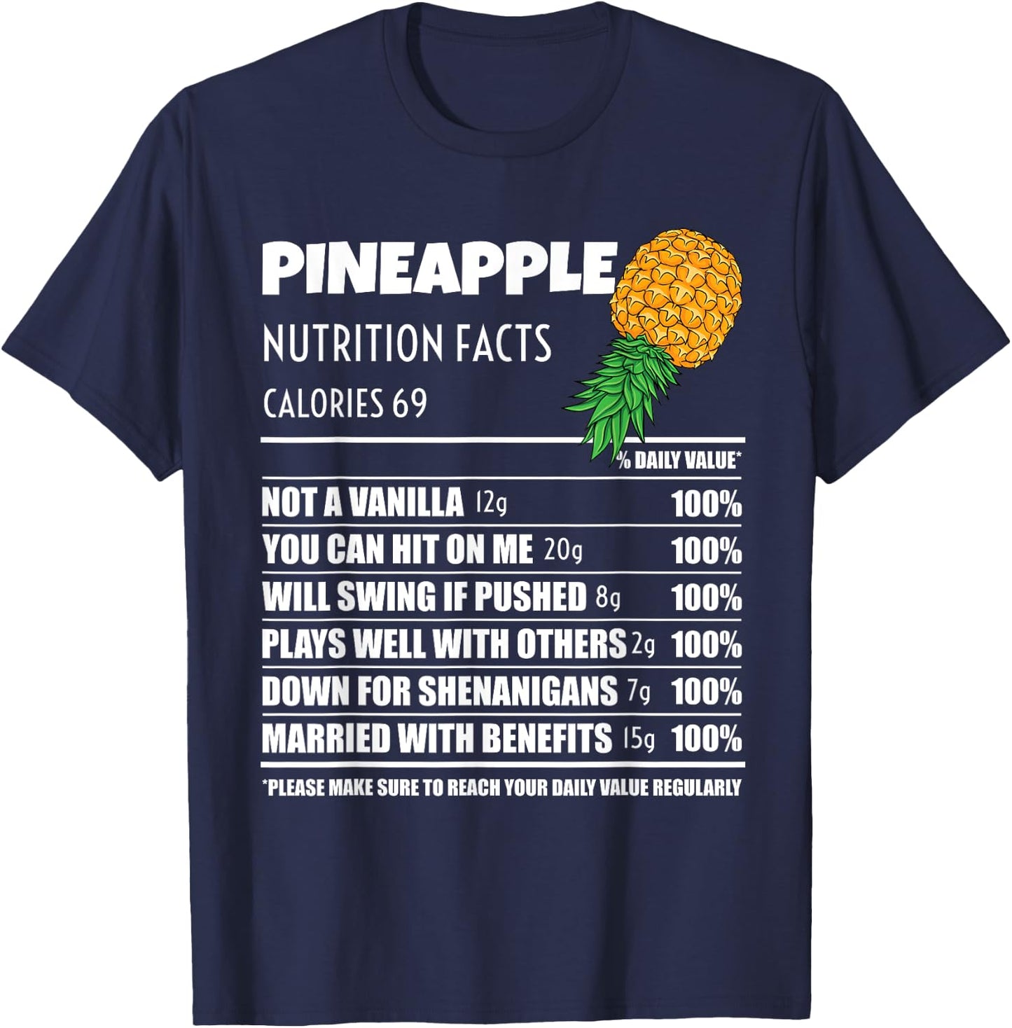 Upside Down Pineapple Nutrition Facts Swinger Men Women T-Shirt - T-Shirt | Navy