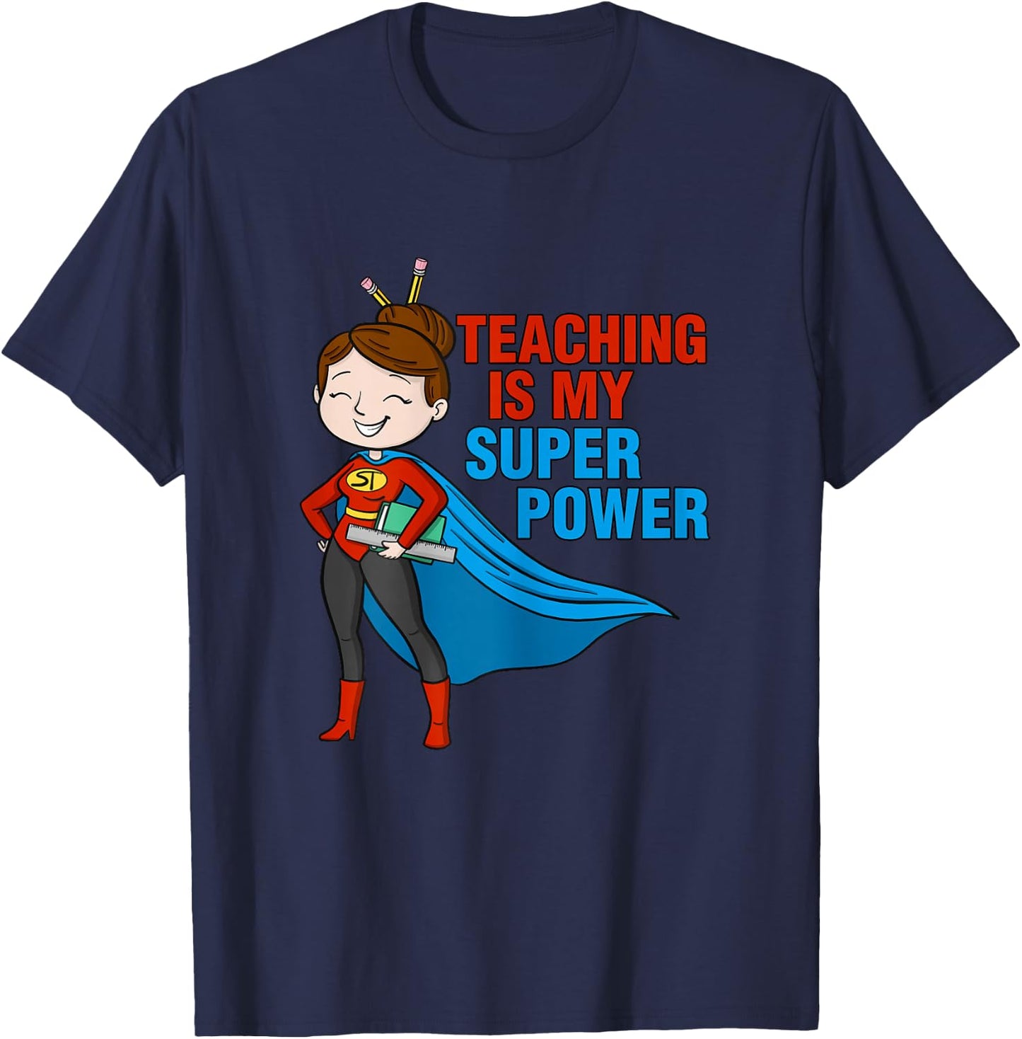 Kindergarten Teacher Teaching is my superpower school retro T-Shirt - T-Shirt | Navy