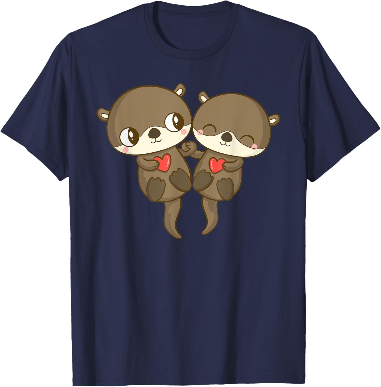 Cute Love Otter Couple Valentine's Day Men Women Kid T-Shirt - T-Shirt | Navy