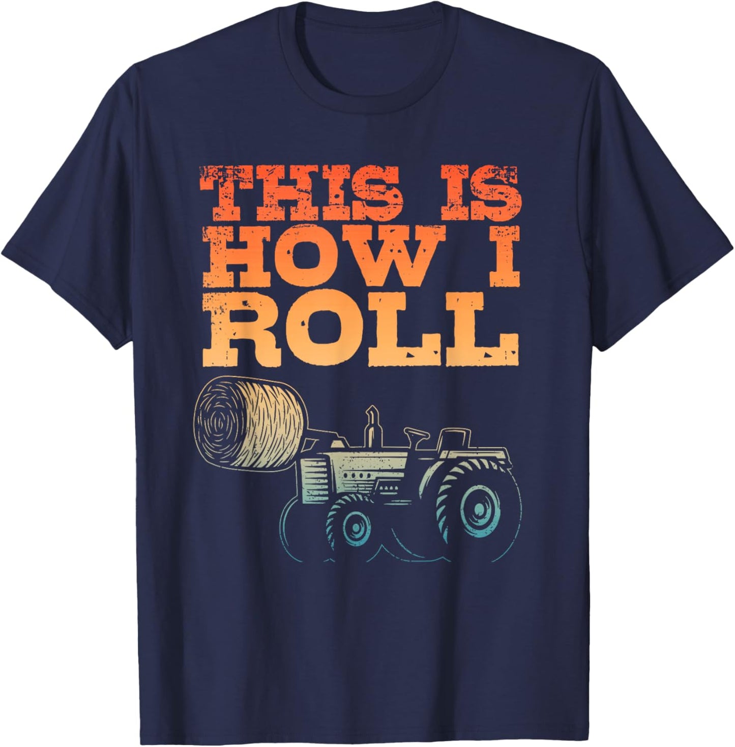 Farmer Art Women Tractor Farming Hay Bale Cow Farmer T-Shirt - T-Shirt | Navy