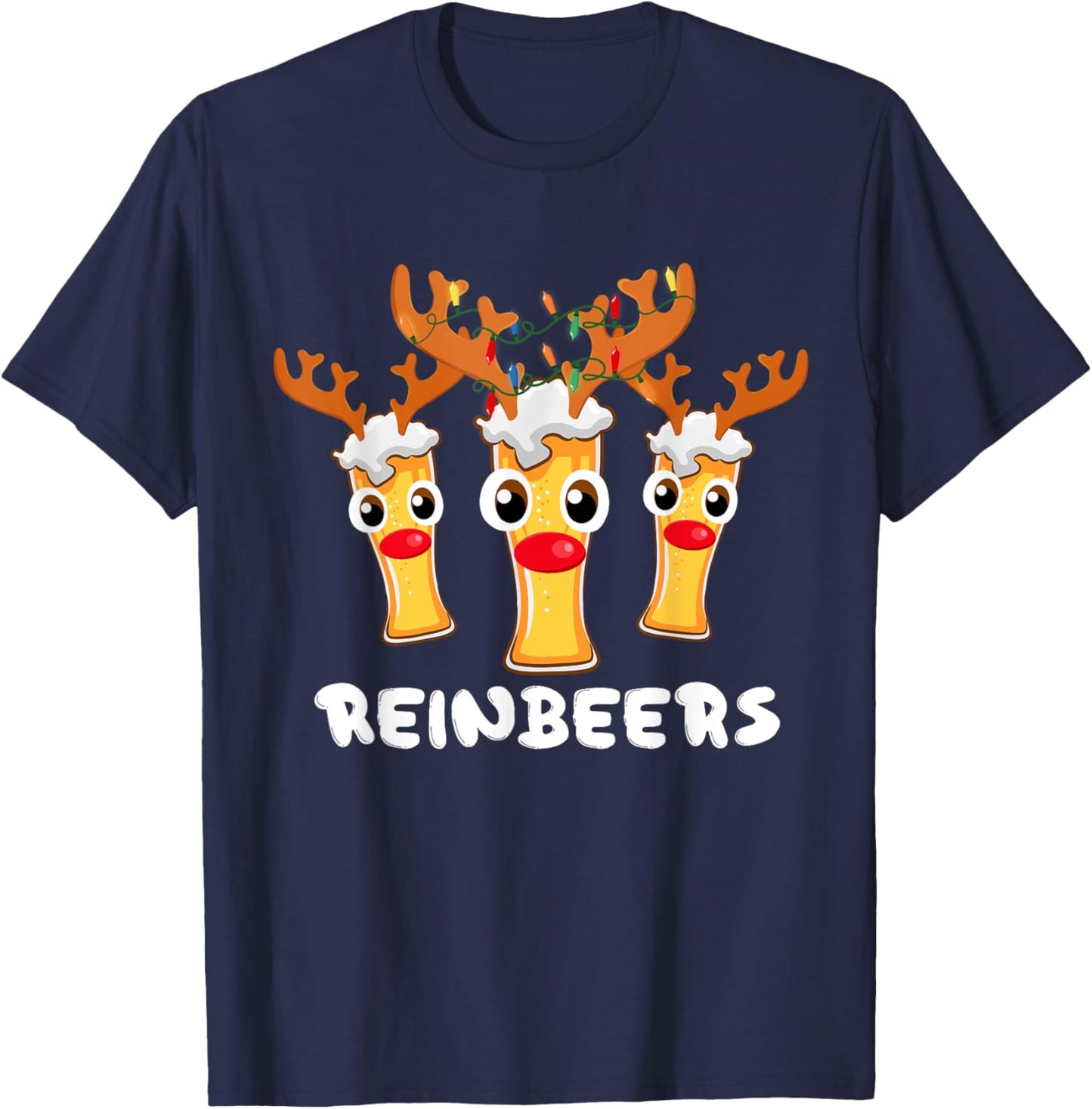 Reinbeers Funny Reindeer Beer Christmas Drinking Xmas Pajama T-Shirt - T-Shirt | Navy