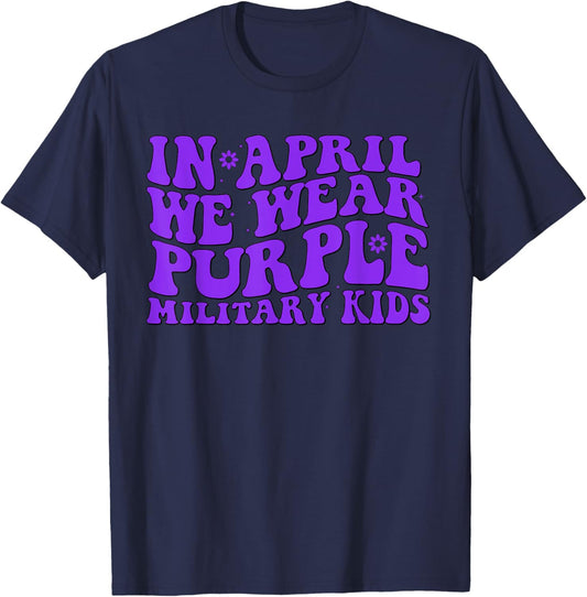 In April we wear purple Up for Military Kids Month Military T-Shirt - T-Shirt | Navy