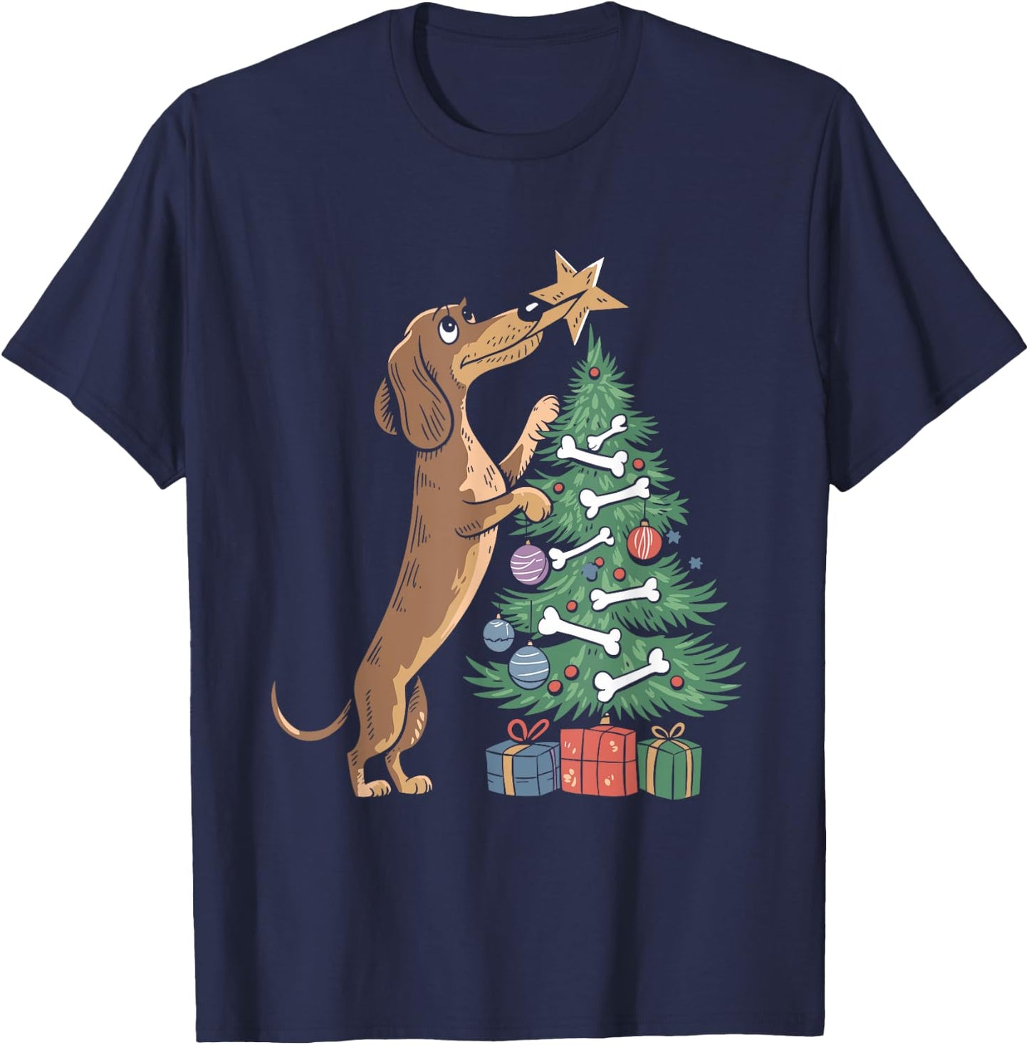Dachshund Dog Christmas Tree Puppy Lover X-mas Holiday T-Shirt - T-Shirt | Navy